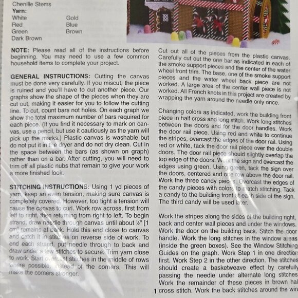 Mary Maxim #15762 "Gingerbread Mill" Plastic Canvas Kit Supplies Instructions - Picture 4 of 6
